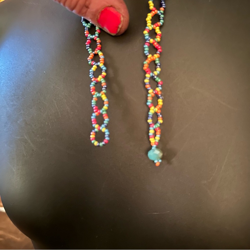 Multicolored Handmade Beaded Chaquira Necklace V-Shaped Statement Boho Choker - Picture 7 of 14